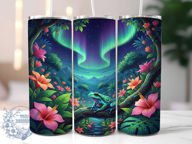 3D Neon Glowing Frog Tumbler, Glowing Frog Pattern, Neon Amphibian Design, 20Oz Sublimation Wrap, Vibrant Frog Art, Electric Animal Texture, Tumbler Sublimation Sublimation ToriDesigns 