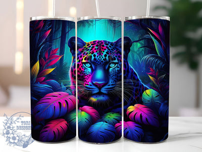 3D Neon Jungle Jaguar Tumbler, Forest Wildlife Tumbler, 3D Jaguar Wrap, Vibrant Jungle Wrap, Artistic Neon Wrap, Sublimation Design, Trendy Gift Idea Sublimation ToriDesigns 