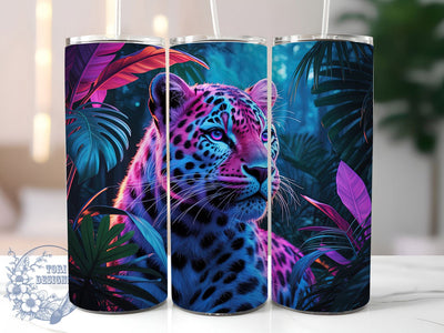 3D Neon Jungle Jaguar Tumbler, Forest Wildlife Tumbler, 3D Jaguar Wrap, Vibrant Jungle Wrap, Artistic Neon Wrap, Sublimation Design, Trendy Gift Idea Sublimation ToriDesigns 