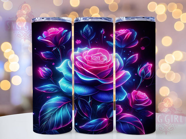 3D Neon Roses Glowing 20oz Floral Tumbler Wrap, Vibrant Rose Sublimation, Electric Flowers 20oz Wrap, Seamless Neon Roses Design, Luminous Floral Tumbler, Bright Glow Rose Tumbler Sublimation SvggirlplusArt 