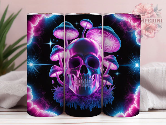 3D Neon Skull Mushroom Tumbler Wrap, Skull And Mushrooms Wrap, 20Oz Sublimation Design, Neon Gothic Drinkware, Psychedelic Skull Cup, Trippy Mushroom Tumbler, Glow In Dark Wrap Sublimation Li Zamperini 
