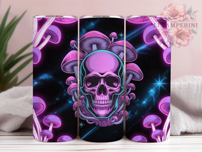 3D Neon Skull Mushroom Tumbler Wrap, Skull And Mushrooms Wrap, 20Oz Sublimation Design, Neon Gothic Drinkware, Psychedelic Skull Cup, Trippy Mushroom Tumbler, Glow In Dark Wrap Sublimation Li Zamperini 
