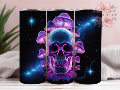 3D Neon Skull Mushroom Tumbler Wrap, Skull And Mushrooms Wrap, 20Oz Sublimation Design, Neon Gothic Drinkware, Psychedelic Skull Cup, Trippy Mushroom Tumbler, Glow In Dark Wrap Sublimation Li Zamperini 