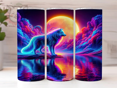 3D Neon Yellowstone Wolf Tumbler, Yellowstone Wolf Tumbler, 3D Wildlife Wrap, Vibrant Neon Wrap, Artistic Wolf Wrap, Sublimation Design, Trendy Gift Idea Sublimation Lara' s Designs 