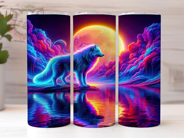 3D Neon Yellowstone Wolf Tumbler, Yellowstone Wolf Tumbler, 3D Wildlife Wrap, Vibrant Neon Wrap, Artistic Wolf Wrap, Sublimation Design, Trendy Gift Idea Sublimation Lara' s Designs 