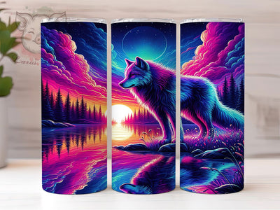 3D Neon Yellowstone Wolf Tumbler, Yellowstone Wolf Tumbler, 3D Wildlife Wrap, Vibrant Neon Wrap, Artistic Wolf Wrap, Sublimation Design, Trendy Gift Idea Sublimation Lara' s Designs 