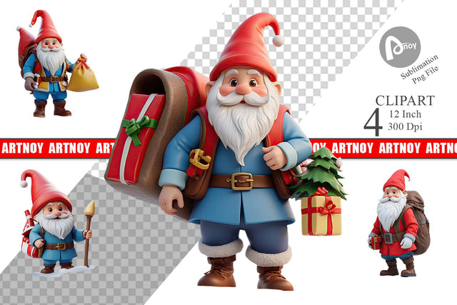 3D Nordic Gnome Clipart Sublimation artnoy 