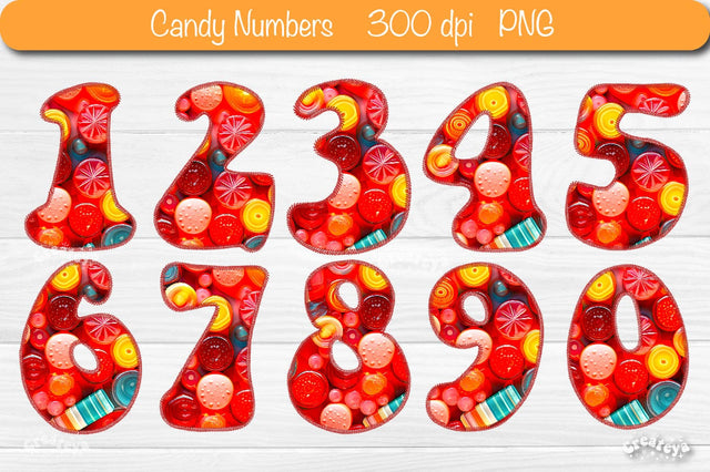 3D Numbers PNG Candy Birthday Party Numbers and Stitches Sublimation Createya Design 