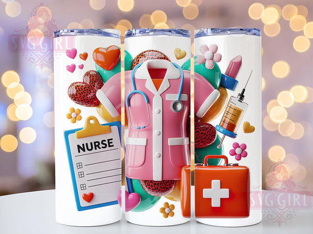 3D Nurse Medical Pride Tumbler, 3D Design, Medical Coat, Syringe Heart, Healthcare Pride, 20Oz Tumbler, Sublimation Wrap Sublimation SvggirlplusArt 