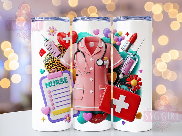 3D Nurse Medical Pride Tumbler, 3D Design, Medical Coat, Syringe Heart, Healthcare Pride, 20Oz Tumbler, Sublimation Wrap Sublimation SvggirlplusArt 