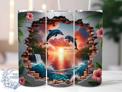 3D Ocean Dolphin Wall Tumbler, Dolphin Wall Tumbler, Whimsical Dolphin Wrap, Ocean Dolphin Wrap, Unique Dolphin Wrap, Sublimation Design, Trendy Gift Idea Sublimation ToriDesigns 