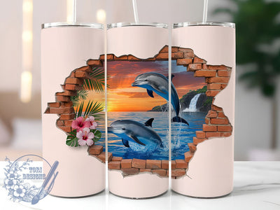 3D Ocean Dolphin Wall Tumbler, Dolphin Wall Tumbler, Whimsical Dolphin Wrap, Ocean Dolphin Wrap, Unique Dolphin Wrap, Sublimation Design, Trendy Gift Idea Sublimation ToriDesigns 