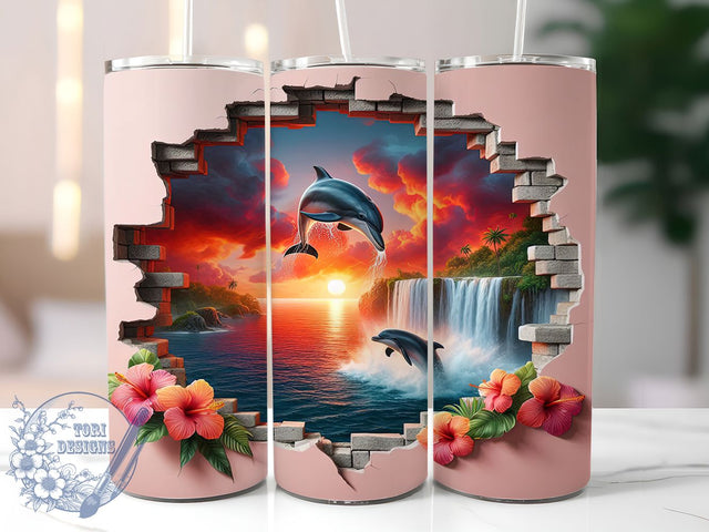 3D Ocean Dolphin Wall Tumbler, Dolphin Wall Tumbler, Whimsical Dolphin Wrap, Ocean Dolphin Wrap, Unique Dolphin Wrap, Sublimation Design, Trendy Gift Idea Sublimation ToriDesigns 
