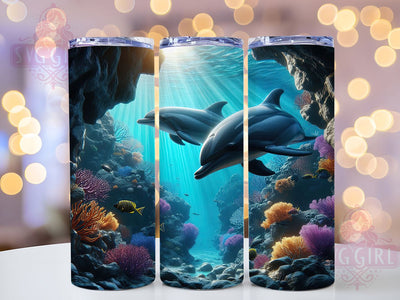3D Ocean Dolphins Summer Tumbler, Ocean Wrap, Summer Design, 3D Sublimation, 20oz Tumbler, Sea Life Art, Beach Theme Sublimation SvggirlplusArt 