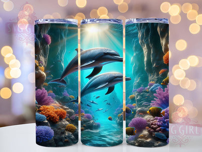3D Ocean Dolphins Summer Tumbler, Ocean Wrap, Summer Design, 3D Sublimation, 20oz Tumbler, Sea Life Art, Beach Theme Sublimation SvggirlplusArt 