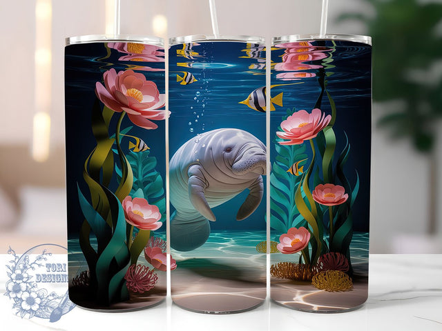 3D Ocean Manatee Tumbler, Ocean Animal Tumbler, 20Oz Sublimation, Sea Life Printable, Marine Manatee Art, Coastal Tumbler Wrap, Underwater Manatee Design Sublimation ToriDesigns 