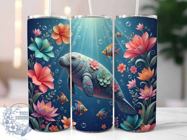 3D Ocean Manatee Tumbler, Ocean Animal Tumbler, 20Oz Sublimation, Sea Life Printable, Marine Manatee Art, Coastal Tumbler Wrap, Underwater Manatee Design Sublimation ToriDesigns 