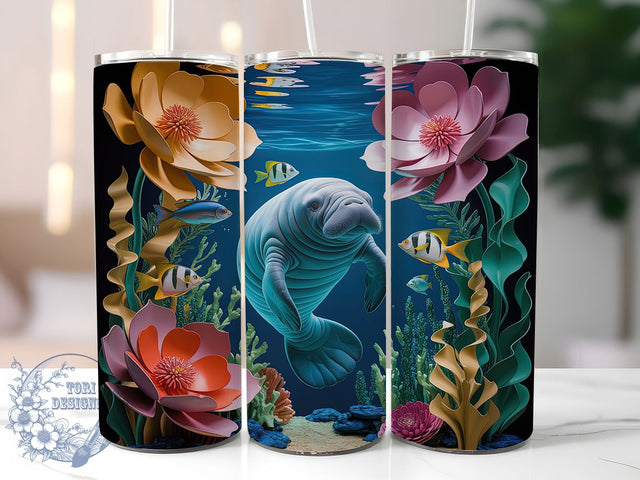 3D Ocean Manatee Tumbler, Ocean Animal Tumbler, 20Oz Sublimation, Sea Life Printable, Marine Manatee Art, Coastal Tumbler Wrap, Underwater Manatee Design Sublimation ToriDesigns 