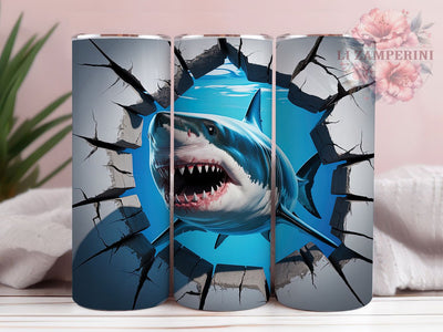 3D Ocean Shark Hole Tumbler, Ocean Shark Tumbler, Hole In Wall Wrap, Whimsical Shark Wrap, Rustic Ocean Wrap, Sublimation Design, Trendy Gift Idea Sublimation Li Zamperini 