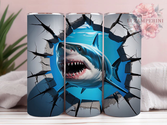 3D Ocean Shark Hole Tumbler, Ocean Shark Tumbler, Hole In Wall Wrap, Whimsical Shark Wrap, Rustic Ocean Wrap, Sublimation Design, Trendy Gift Idea Sublimation Li Zamperini 