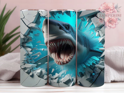 3D Ocean Shark Hole Tumbler, Ocean Shark Tumbler, Hole In Wall Wrap, Whimsical Shark Wrap, Rustic Ocean Wrap, Sublimation Design, Trendy Gift Idea Sublimation Li Zamperini 