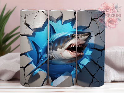 3D Ocean Shark Hole Tumbler, Ocean Shark Tumbler, Hole In Wall Wrap, Whimsical Shark Wrap, Rustic Ocean Wrap, Sublimation Design, Trendy Gift Idea Sublimation Li Zamperini 