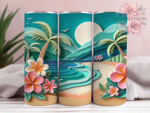 3D Ocean Vibes Beach Tumbler, 3D Beach Tumbler Wrap, Ocean Vibes Sublimation, 20oz Beach Design, Coastal Tumbler, Tropical Beach Tumbler Sublimation Li Zamperini 