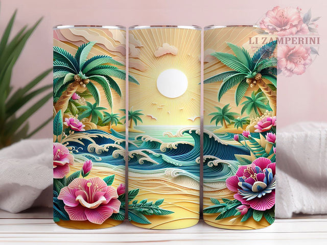 3D Ocean Vibes Beach Tumbler, 3D Beach Tumbler Wrap, Ocean Vibes Sublimation, 20oz Beach Design, Coastal Tumbler, Tropical Beach Tumbler Sublimation Li Zamperini 