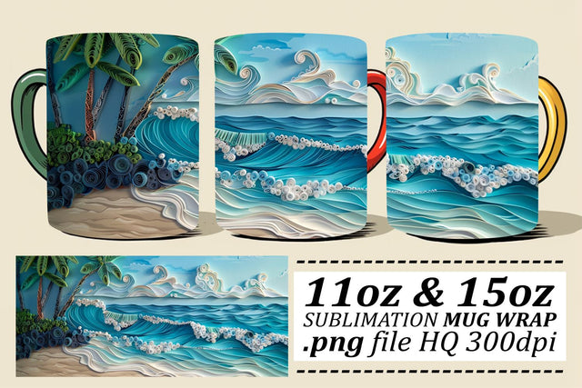 3D Ocean Waves Mug Wrap Sublimation 11oz 15oz Sublimation afrosvg 