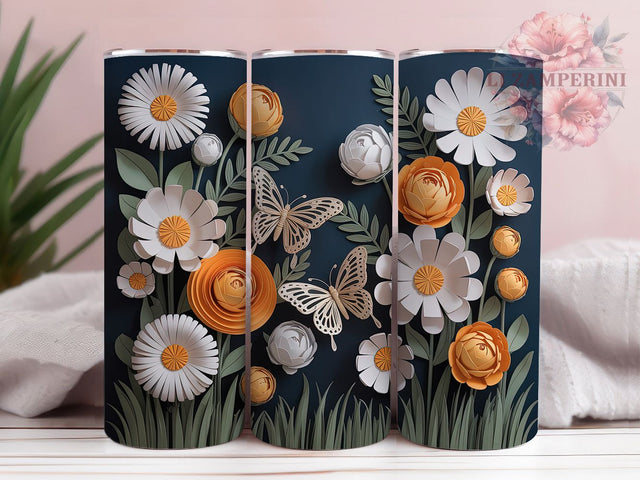 3D Orange Butterfly Floral Tumbler, Butterfly Floral Tumbler, Vibrant Orange Wrap, Elegant Butterfly Wrap, Colorful Floral Wrap, Sublimation Design, Trendy Gift Idea Sublimation Li Zamperini 