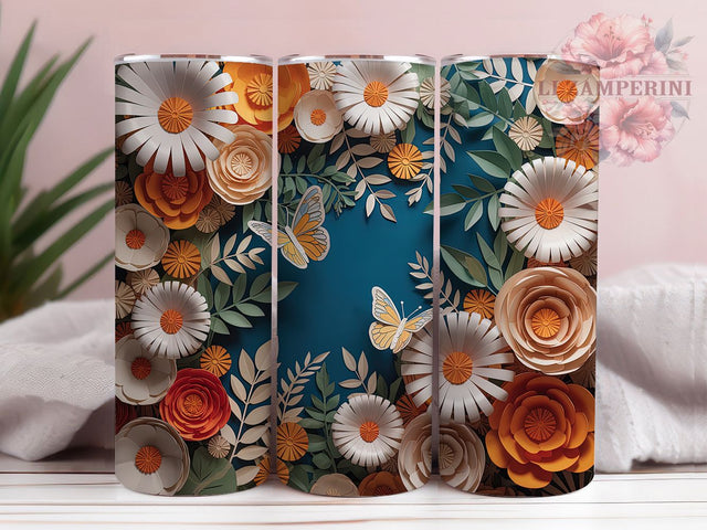 3D Orange Butterfly Floral Tumbler, Butterfly Floral Tumbler, Vibrant Orange Wrap, Elegant Butterfly Wrap, Colorful Floral Wrap, Sublimation Design, Trendy Gift Idea Sublimation Li Zamperini 