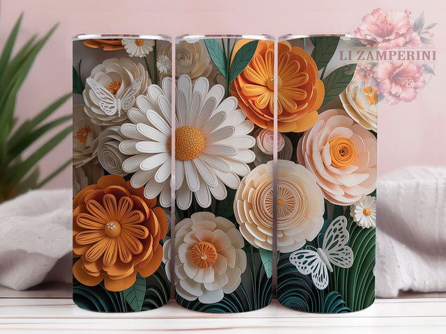 3D Orange Butterfly Floral Tumbler, Butterfly Floral Tumbler, Vibrant Orange Wrap, Elegant Butterfly Wrap, Colorful Floral Wrap, Sublimation Design, Trendy Gift Idea Sublimation Li Zamperini 