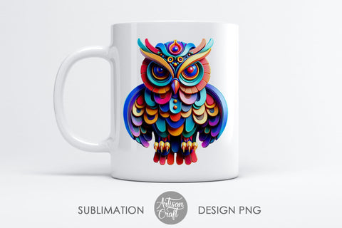 3D Owl, 3D Effect Owl, 3D Effect PNG Sublimation Artisan Craft SVG 