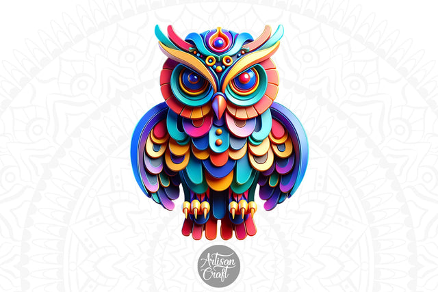 3D Owl, 3D Effect Owl, 3D Effect PNG Sublimation Artisan Craft SVG 