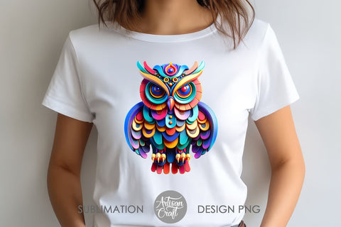 3D Owl, 3D Effect Owl, 3D Effect PNG Sublimation Artisan Craft SVG 