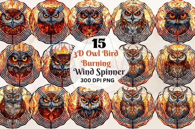 3D Owl Bird Burning Wind Spinner Sublimation Regulrcrative 