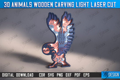 3D Owl Wooden Carving Light | LED Night Light | Animal Figurines | CNC File SVG Fly Design 