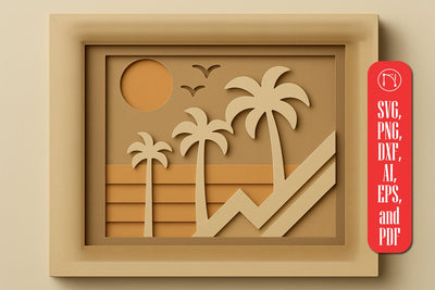 3D Palm Tree Sunset Shadow Box SVG SVG MD JOYNAL ABDIN 