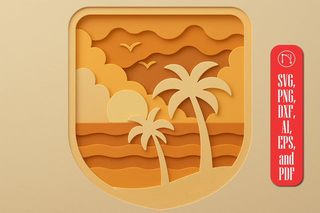 3D Palm Tree Sunset Shadow Box SVG SVG MD JOYNAL ABDIN 