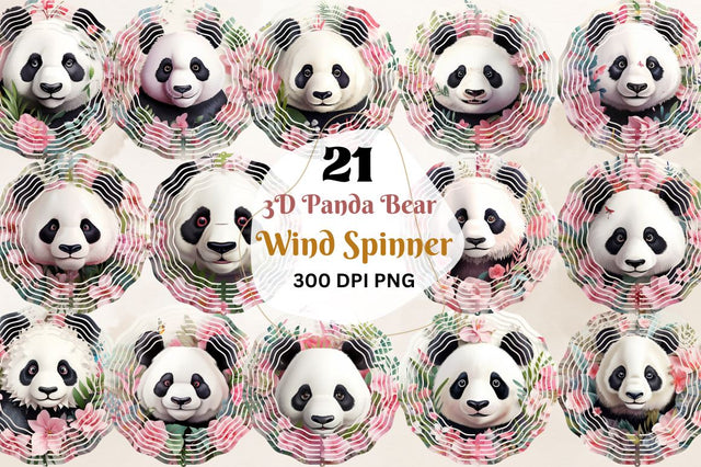 3D Panda Bear Wind Spinner Sublimation Designs Bundle Sublimation Regulrcrative 