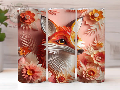 3D Paper Art Fox Tumbler, Paper Fox Tumbler, Whimsical Fox Wrap, Rustic Fox Wrap, Fantasy Fox Wrap, Sublimation Design, Trendy Gift Idea Sublimation Lara' s Designs 