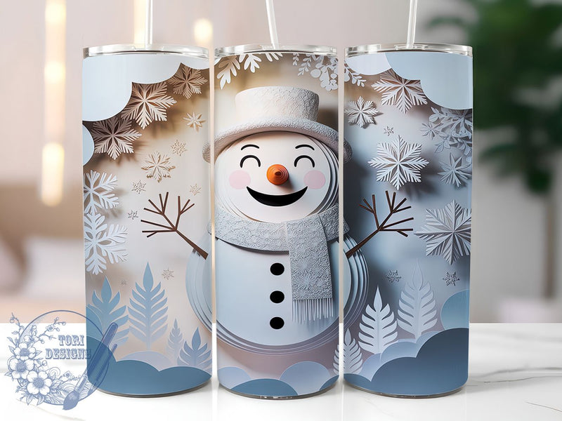 3D Paper Art Snowman Tumbler, Snowman Paper Art Wrap, Christmas Paper Sublimation Design, 20oz Snowman Tumbler, Whimsical Holiday Mug, Festive Snowman Cup, Handmade Snowflake Art Sublimation ToriDesigns 