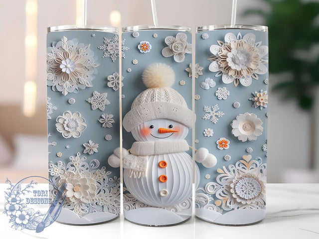 3D Paper Art Snowman Tumbler, Snowman Paper Art Wrap, Christmas Paper Sublimation Design, 20oz Snowman Tumbler, Whimsical Holiday Mug, Festive Snowman Cup, Handmade Snowflake Art Sublimation ToriDesigns 