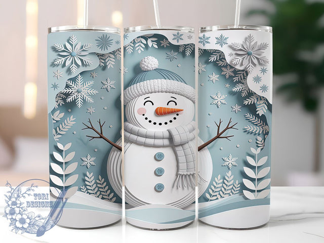 3D Paper Art Snowman Tumbler, Snowman Paper Art Wrap, Christmas Paper Sublimation Design, 20oz Snowman Tumbler, Whimsical Holiday Mug, Festive Snowman Cup, Handmade Snowflake Art Sublimation ToriDesigns 