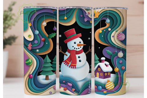 3D Paper-Cut Snowman Christmas Tumbler Sublimation PixelChick 