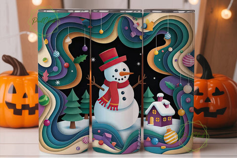3D Paper-Cut Snowman Christmas Tumbler Sublimation PixelChick 