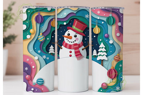 3D Paper-Cut Snowman Christmas Tumbler Sublimation PixelChick 