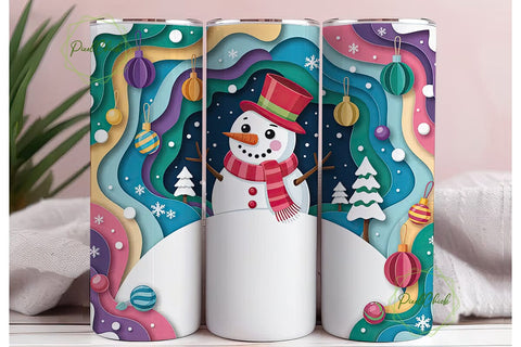 3D Paper-Cut Snowman Christmas Tumbler Sublimation PixelChick 