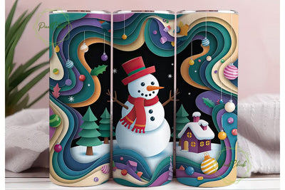 3D Paper-Cut Snowman Christmas Tumbler Sublimation PixelChick 