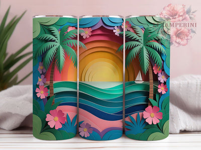 3D Paper Cutout Hawaii Tumbler, Floral Hawaii Tumbler, Paper Cutout Wrap, Whimsical Island Wrap, Tropical Flowers Wrap, Sublimation Design, Trendy Gift Idea Sublimation Li Zamperini 